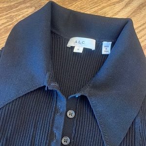 ALC RIBBED POLO TOP BLACK 3/4 sleeve